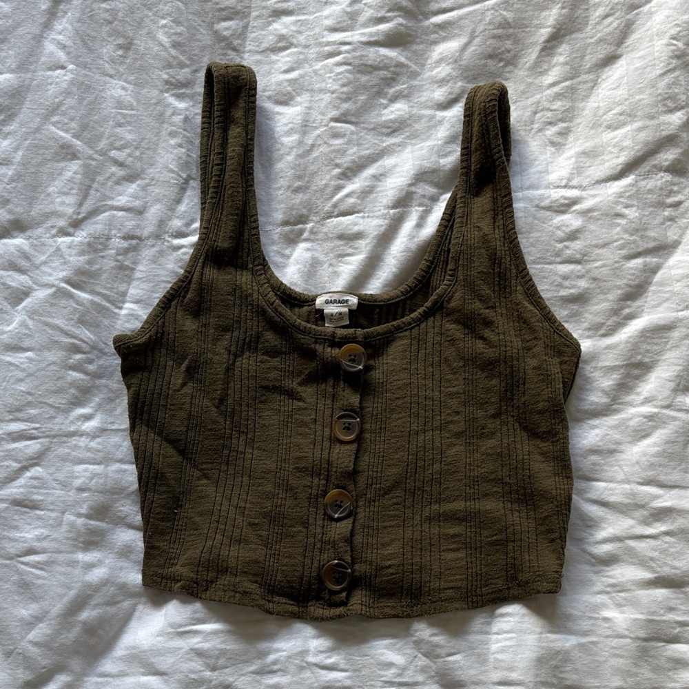 Garage Olive Buttoned Tank Top